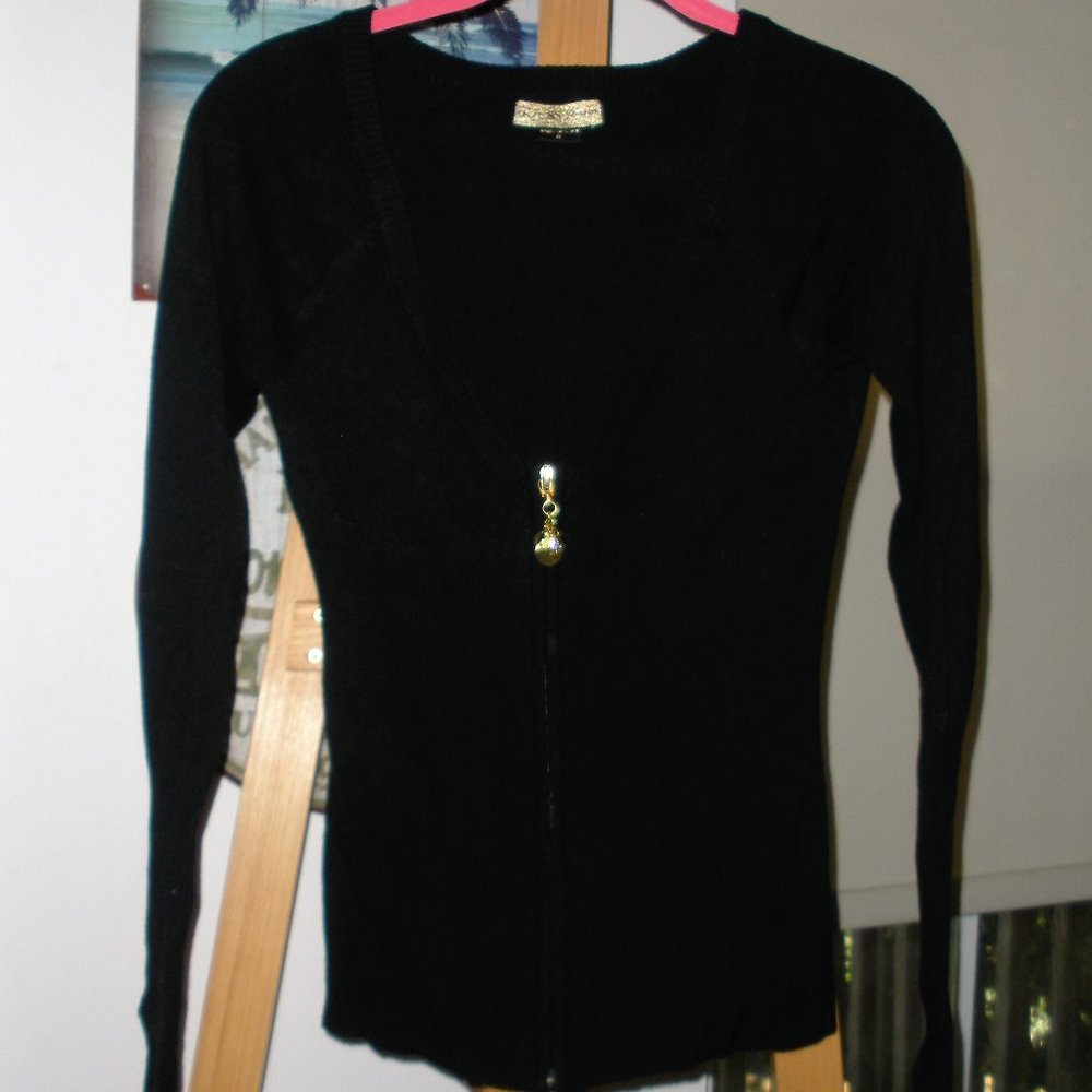 Vintage GUESS Black Front zip V neck cardigan SZ: M